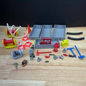 Playmobil Construction Fire Rescue Accessory Lot Tools Hoses Cones Bins